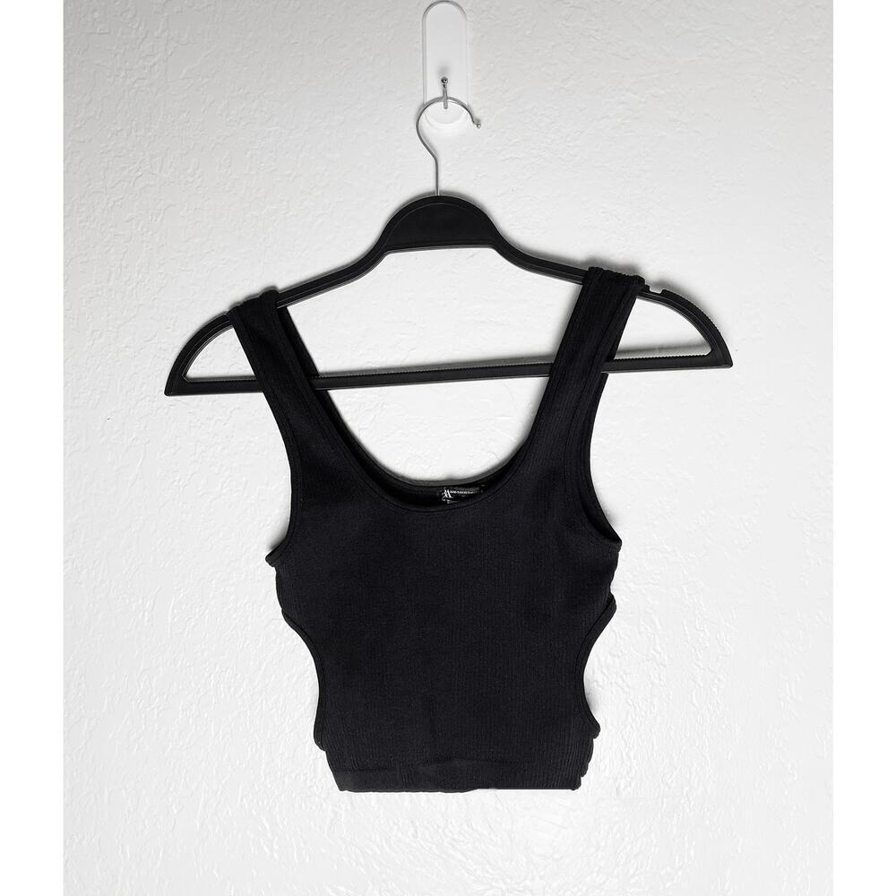 Zara Women's Side Cut Out Cropped Ribbed Tank Top Black